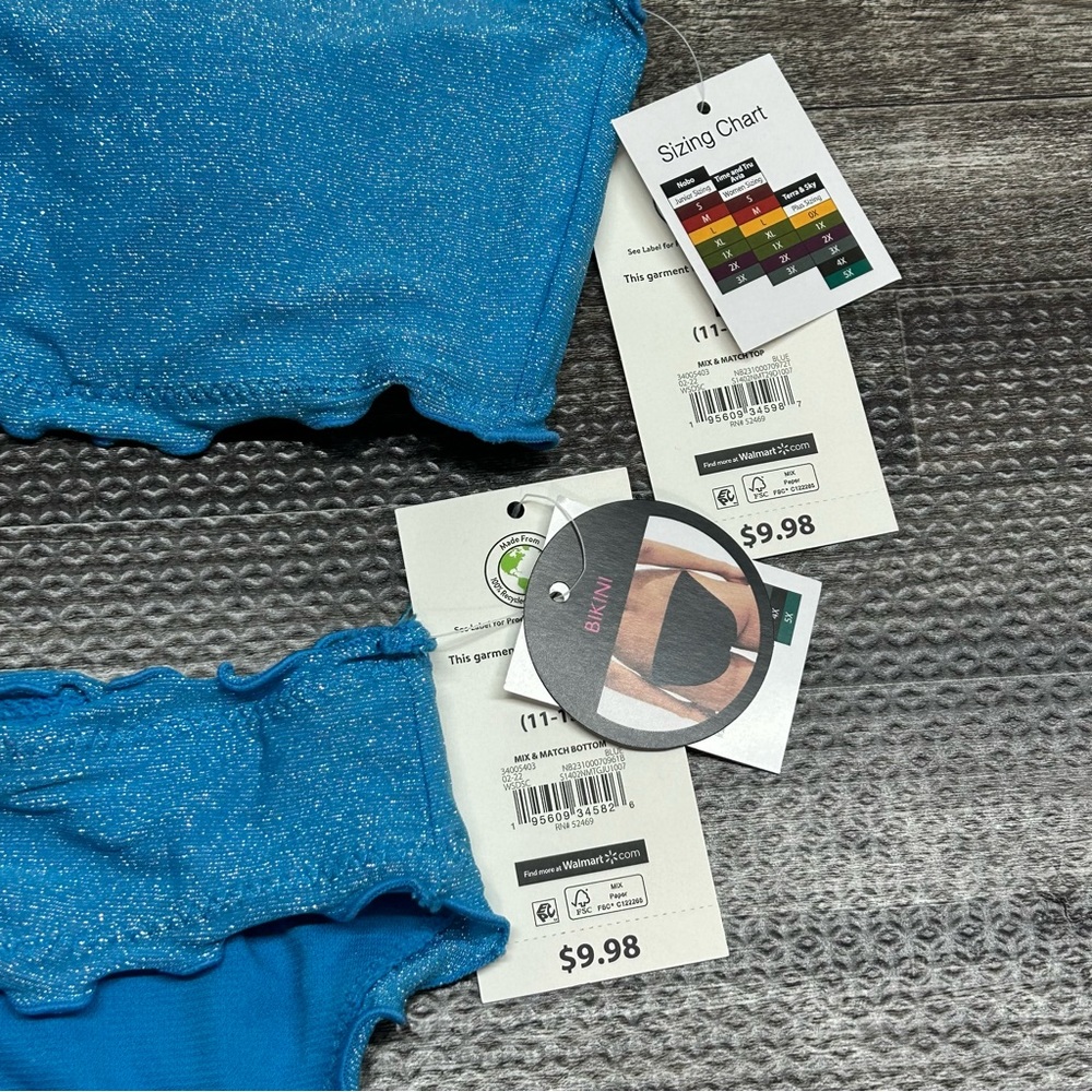 NWT Junior’s Size Large No Boundaries Two Piece Bikini Set in Blue Lurex - Picture 5 of 15